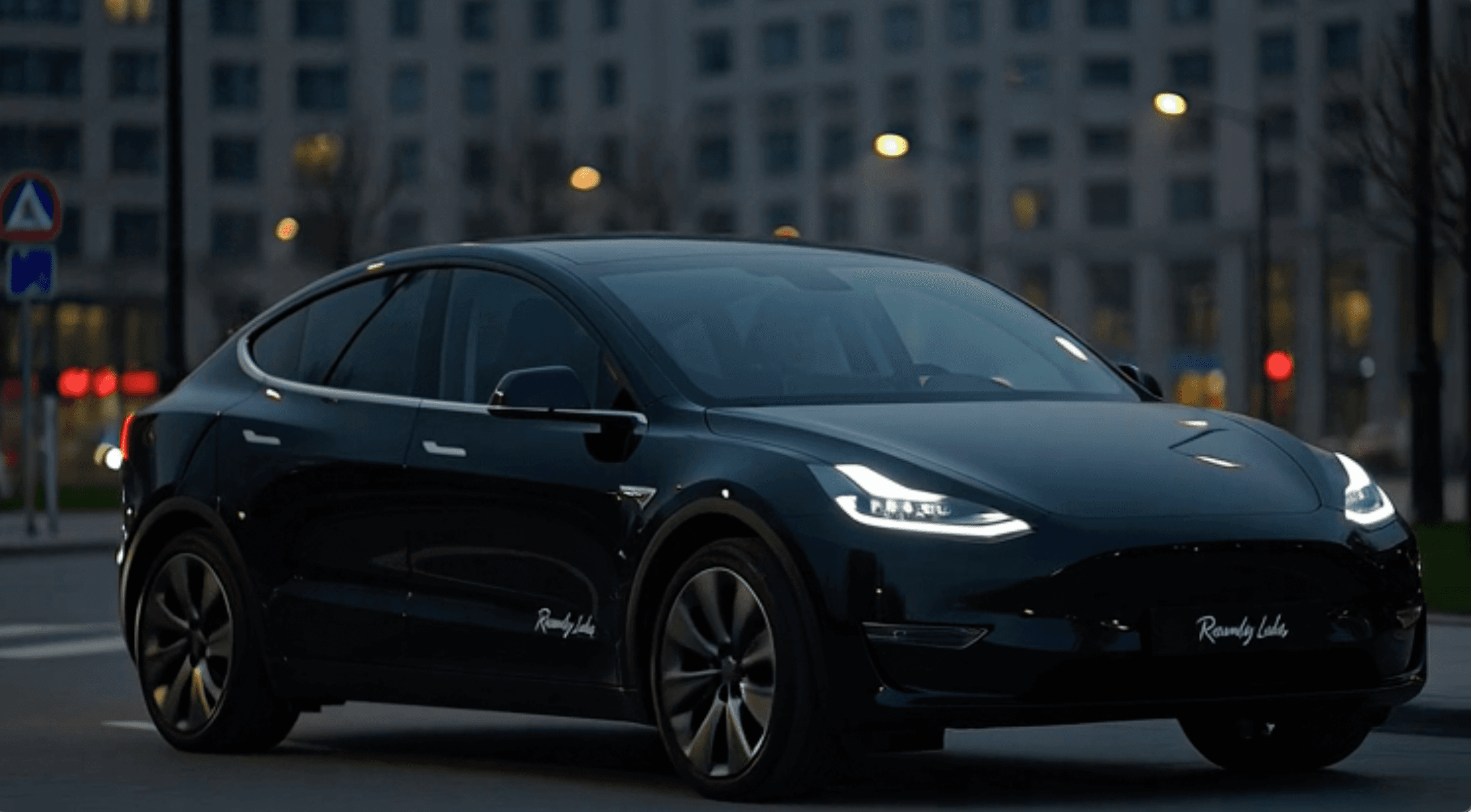 Autonomous vehicle navigating a futuristic city